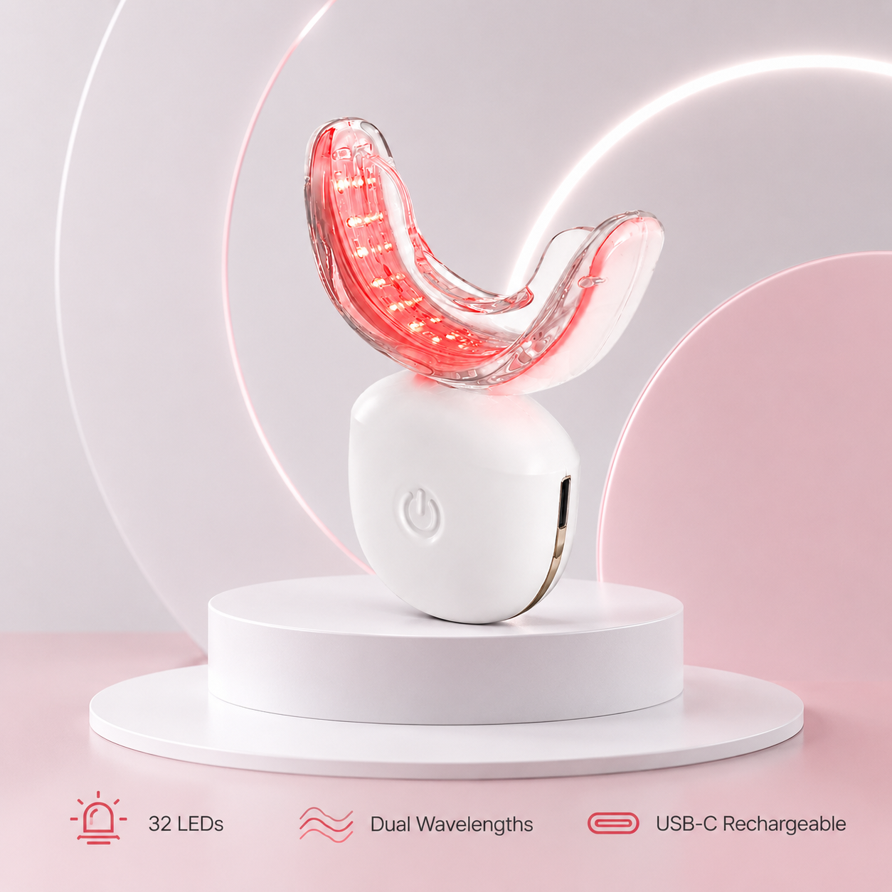32 LED Light Ray 660nm 850nm Dual Wavelength Red Infrared Oral Light Therapy Device, Gum Care Oral Health Machine at Home Use