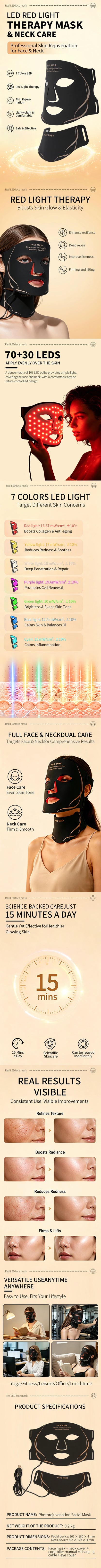 LED Photon Facial Mask 7 Colors Red Light Therapy